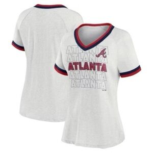 NWOT Majestic Atlanta Braves Double Ringer V-neck T-shirt